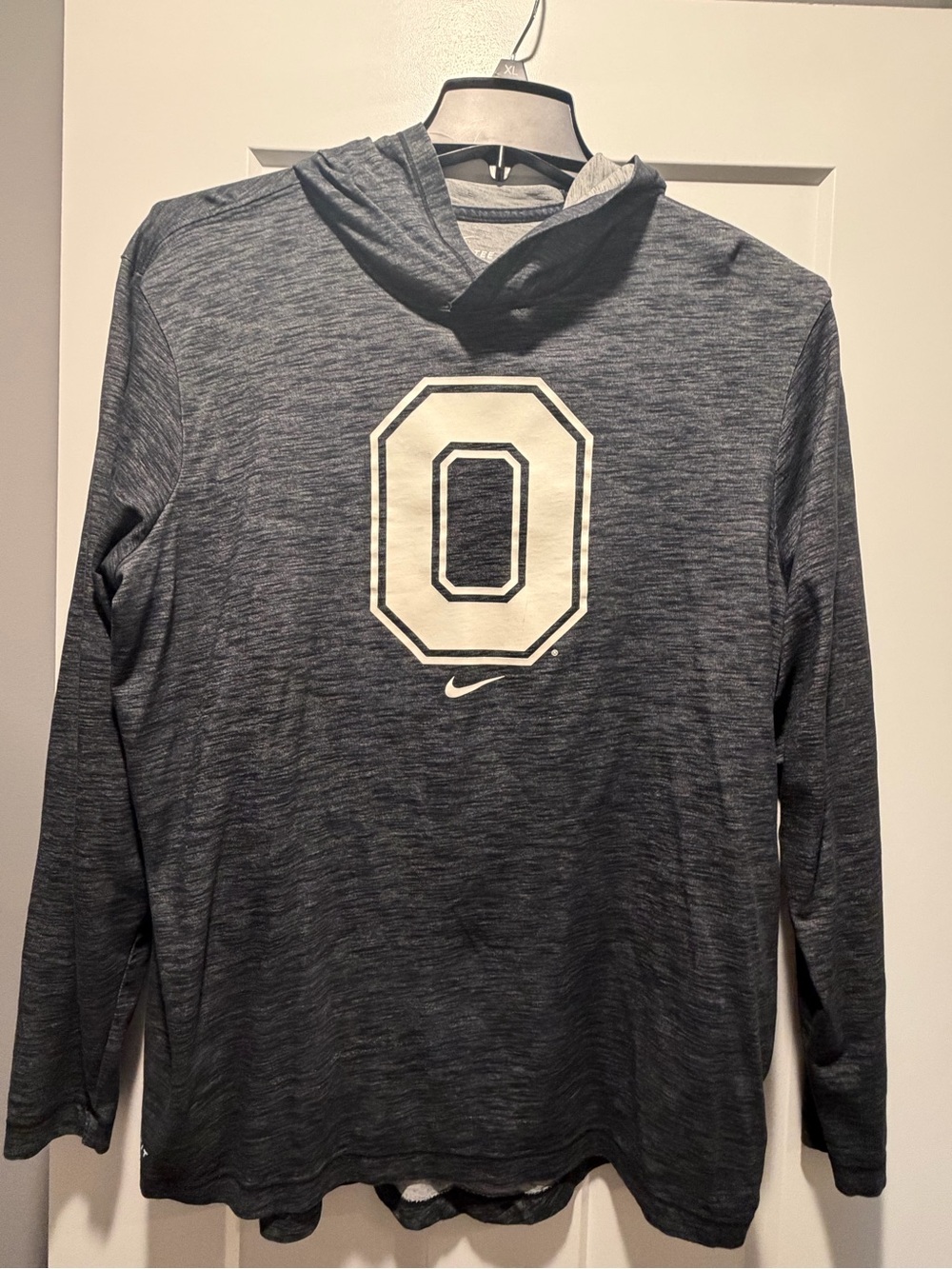 Nike Men's Heather Charcoal Hooded Long-Sleeve Shirt with White 'O' Graphic